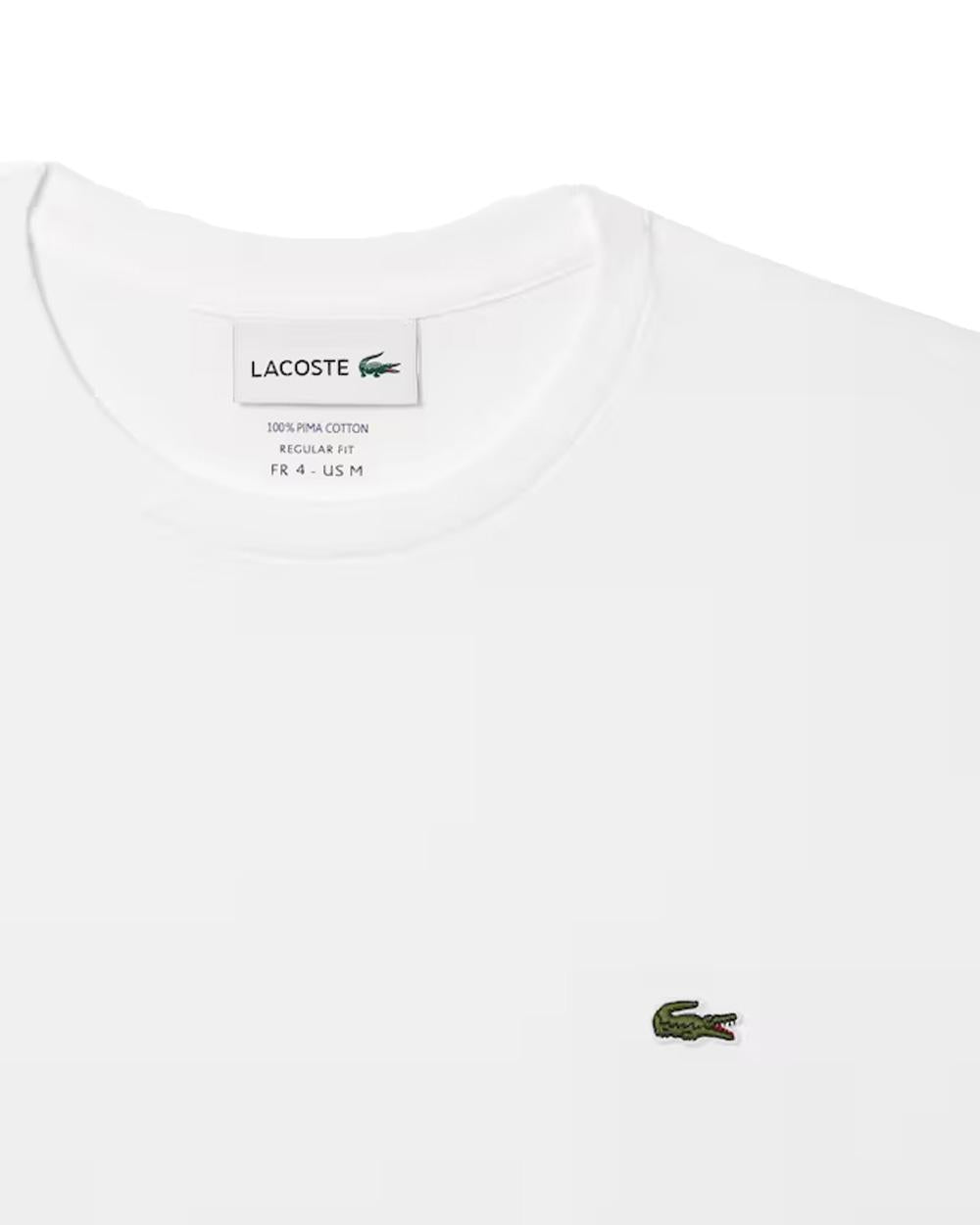 LACOSTE T-shirt LACOSTE uomo TH6709 Bianca pregiato cotone taglio dritto regular coccodrillo TH6709 001 