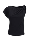 Pinko Women's T-shirt 106373A35D Marlena black asymmetrical one-shoulder neckline