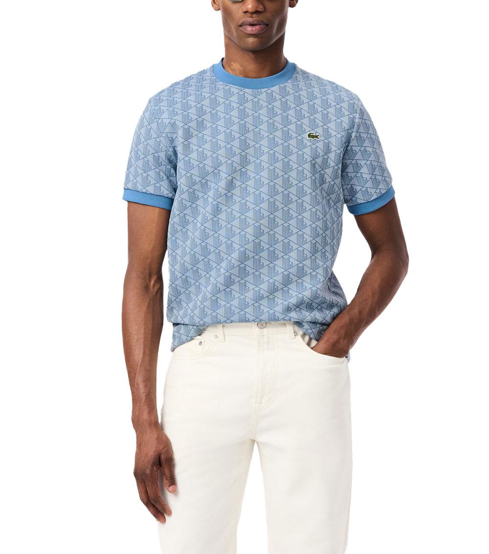 LACOSTE T-shirt LACOSTE uomo monogramma jacquard TH1197T Beige cotone maniche corte coccodrillo TH1197T 1QI 