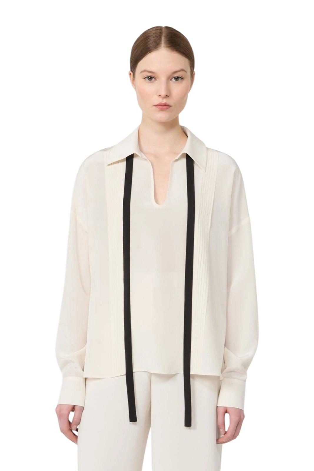 STUDIO Camicia Studio donna 2616111015600 048 Colono in seta con cravattino Beige<BR/> 2616111015600 048 