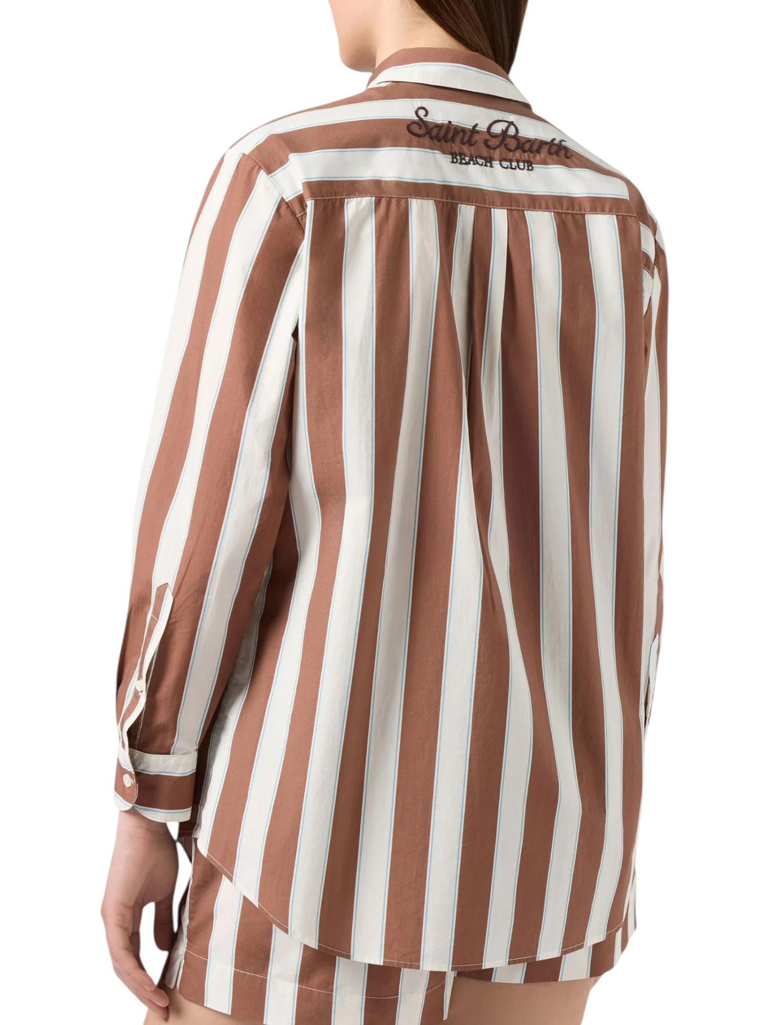 MC2 SAINT BARTH Camicia MC2 SAINT BARTH donna BRIG001 01418L 1931 Brigitte Stripes a righe con ricamo Sport Club Marrone e Bianco<BR/> BRIG00101418L 1931 