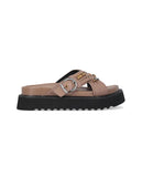 Sandali Pinko donna SD0537P003 Kate tabacco slide nappa intrecciata anelli metallici