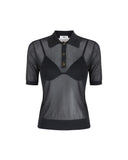 Maglia ELISABETTA FRANCHI donna MK80B61E2 Nera polo nylon maniche corte clletto reggiseno aderente
