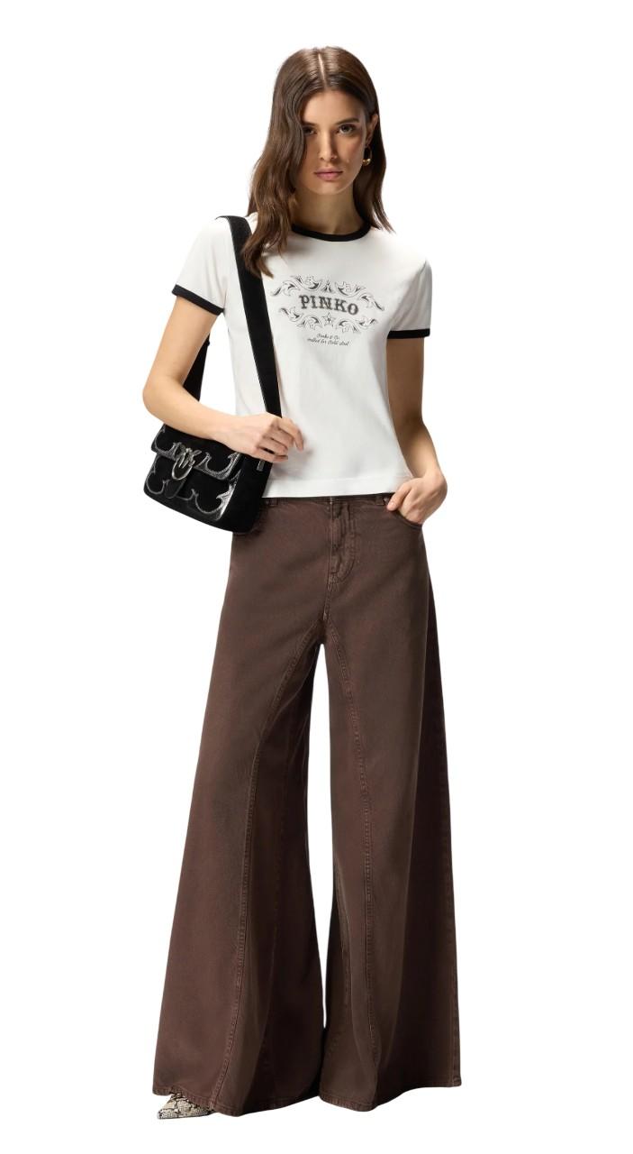 PINKO T-shirt Pinko donna 106902A3C2 ZZ1 Imperia con stampa logata Bianco Nero<BR/> 106902A3C2 ZZ1 