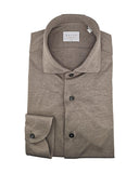 Camicia XACUS uomo J558ML21464 Marrone cotone collo francese bottoni trama irregolare