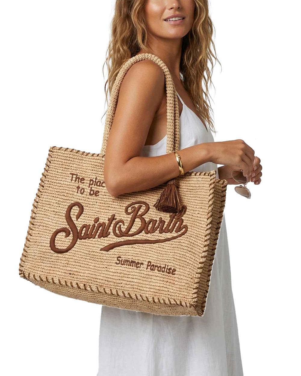 MC2 SAINT BARTH Borsa MC2 SAINT BARTH donna Vanity Raffia VANI01300435L Beige rafia logo nappa tasca VANI01300435L 1119 