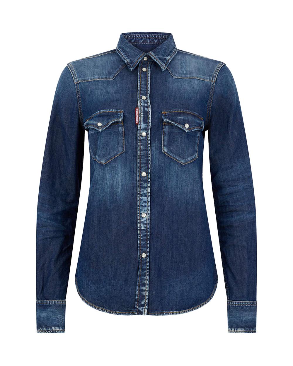 DSQUARED2 Camicia DSQUARED2 donna Basic Western S75DL0954S30341 Blu denim di cotone effetto vintage stile western S75DL0954S30341 470 
