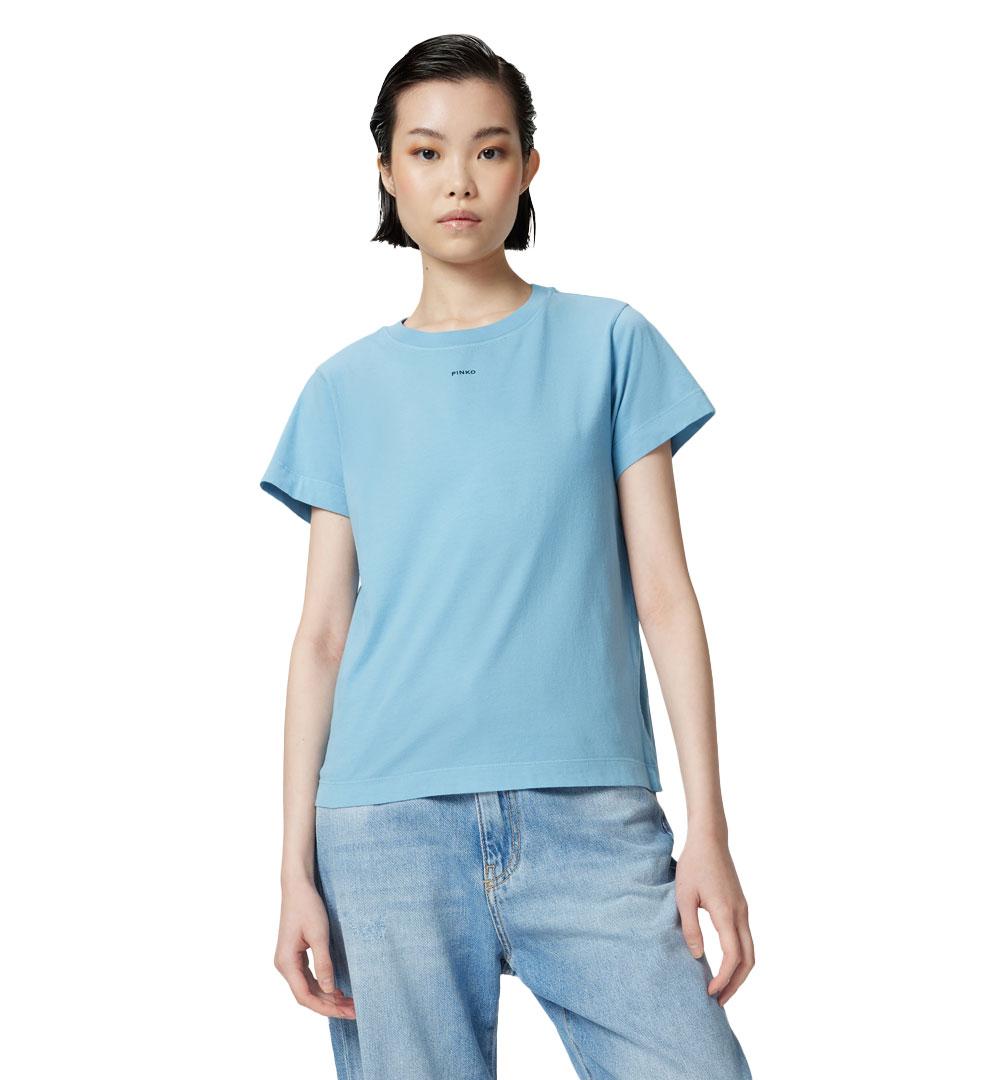 PINKO T-shirt Pinko donna 100373 A228 celeste maniche corte mini logo<BR/><BR/> 100373 A228 E63 