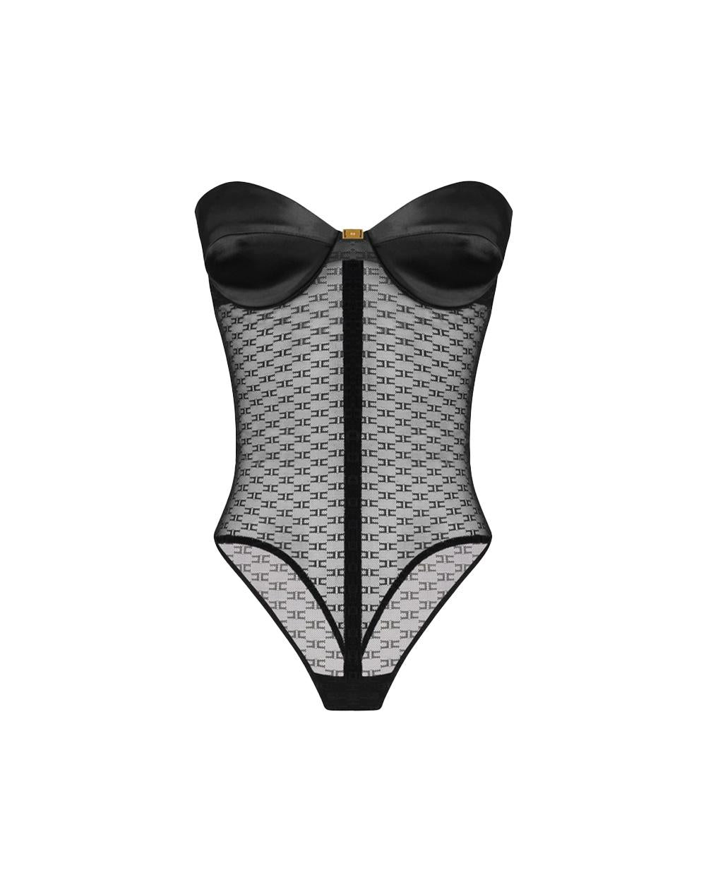 ELISABETTA FRANCHI Body ELISABETTA FRANCHI donna BO02662E2 Nero tulle monogram logo aderente BO02662E2 110 