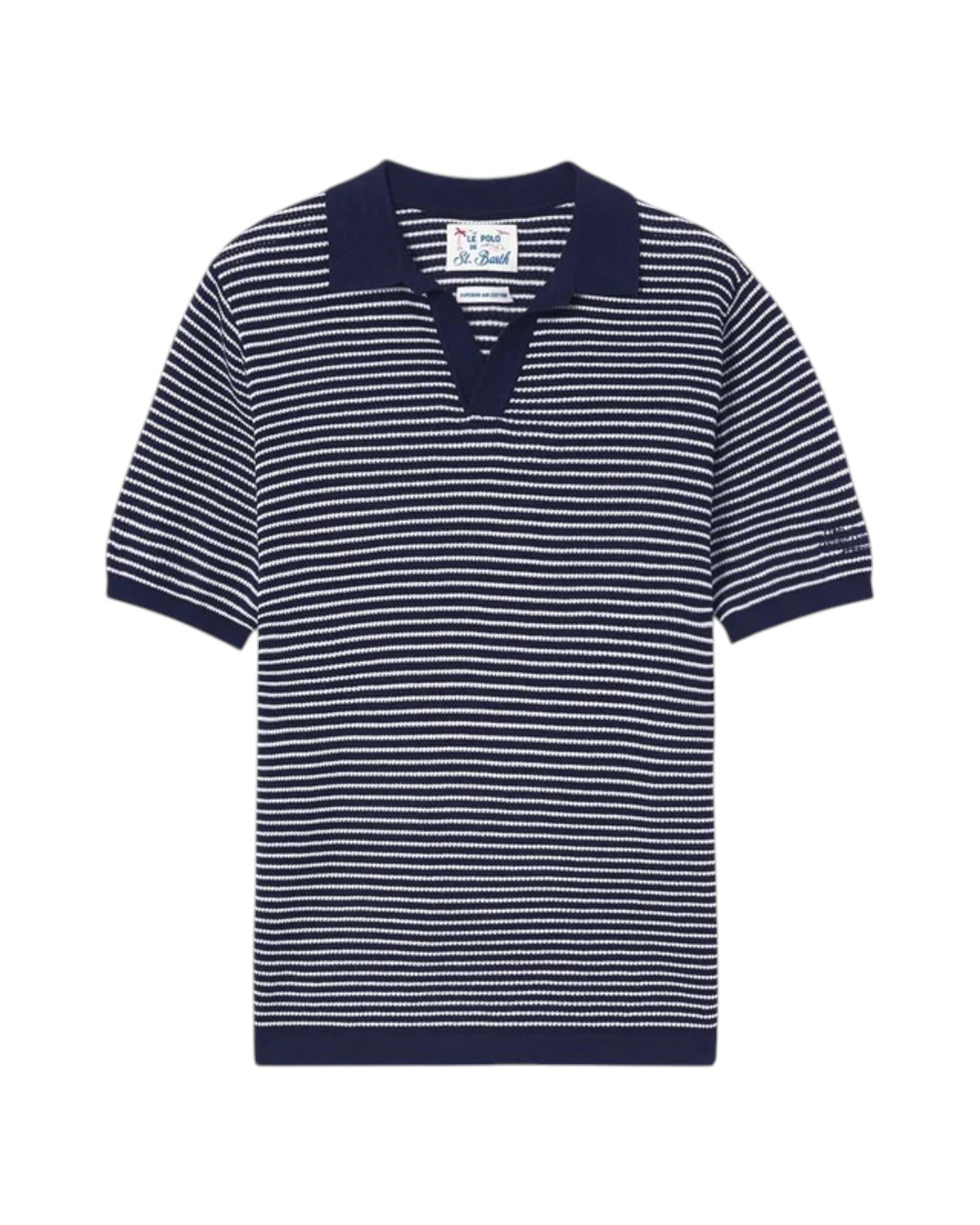 MC2 SAINT BARTH Polo MC2 SAINT BARTH uomo SLO0010 00109L 6110 Sloan in maglia di cotone con righe Bianco Blu Scuro SLO001000109L 6110 