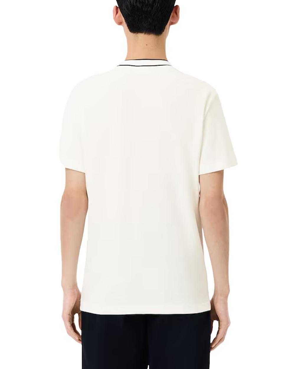 LACOSTE T-shirt LACOSTE uomo TH8174 Bianca cotone regular taglio dritto colletto costine righe coccodrillo TH8174 70V 