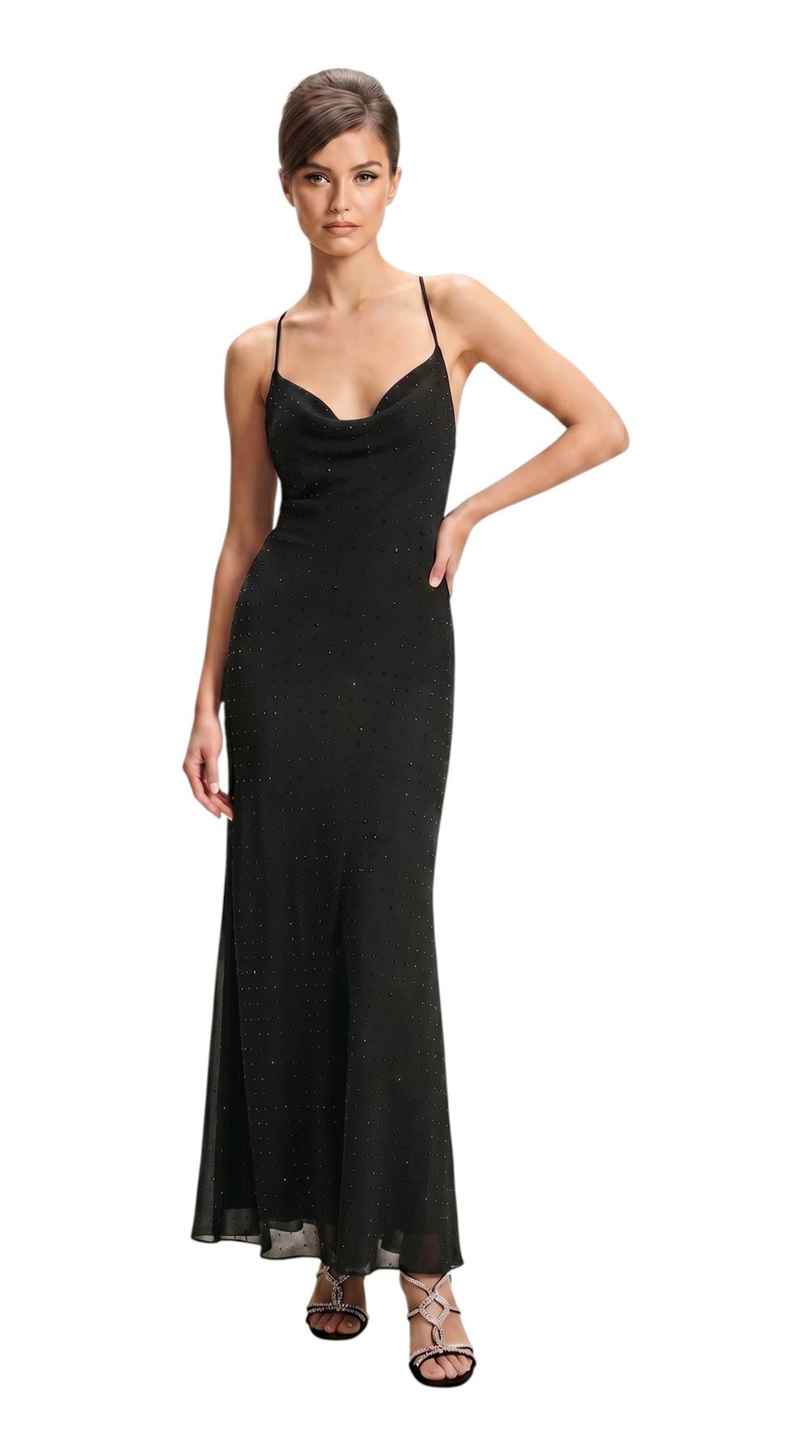 PINKO Abito Pinko donna 106299A32X Z99 Farro lungo in satin con strass Nero 106299A32X Z99 