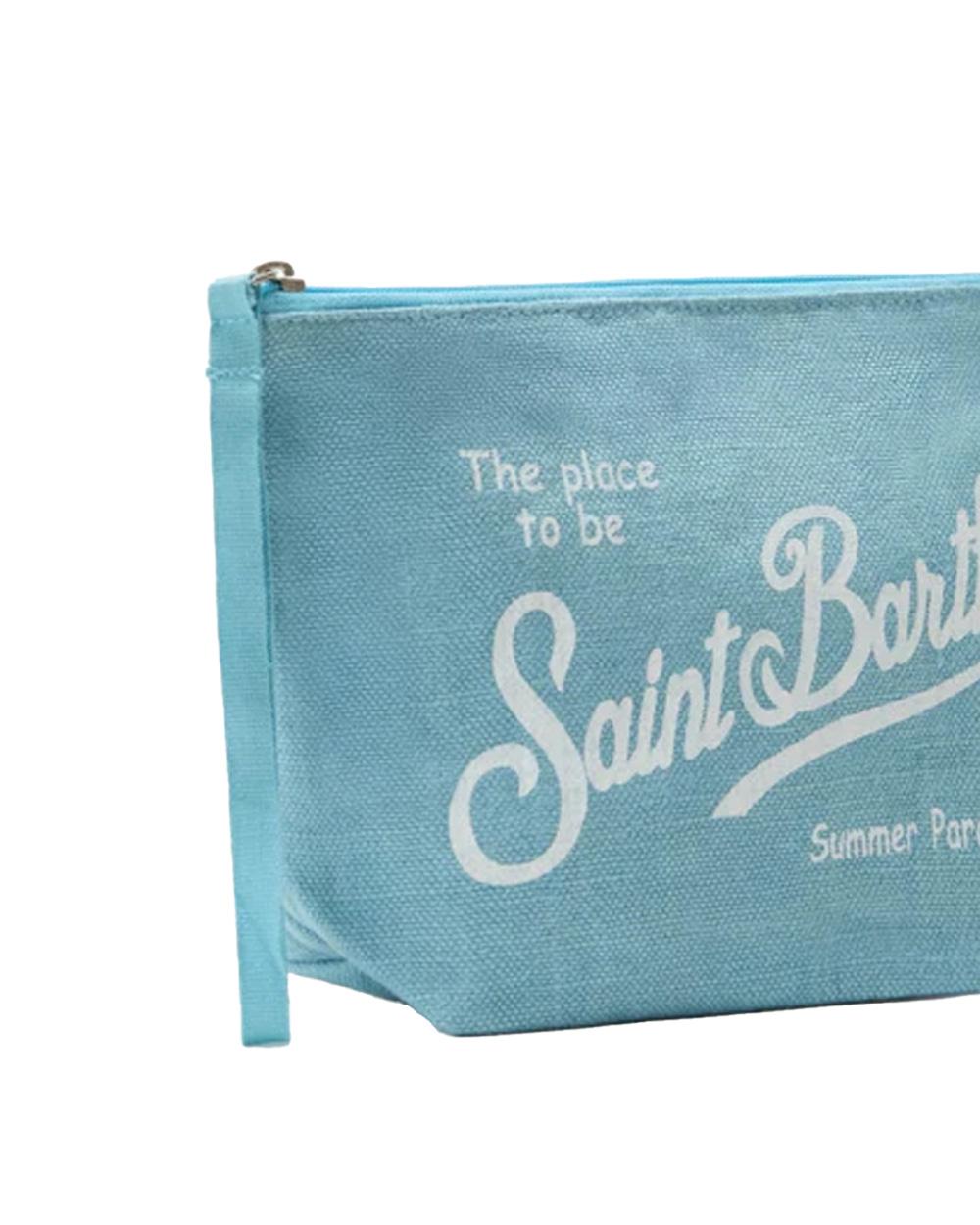 MC2 SAINT BARTH Pochette MC2 SAINT BARTH unisex Aline Linen ALI000400555L Celeste logo cerniera lino liinguetta ALI000400555L 31 