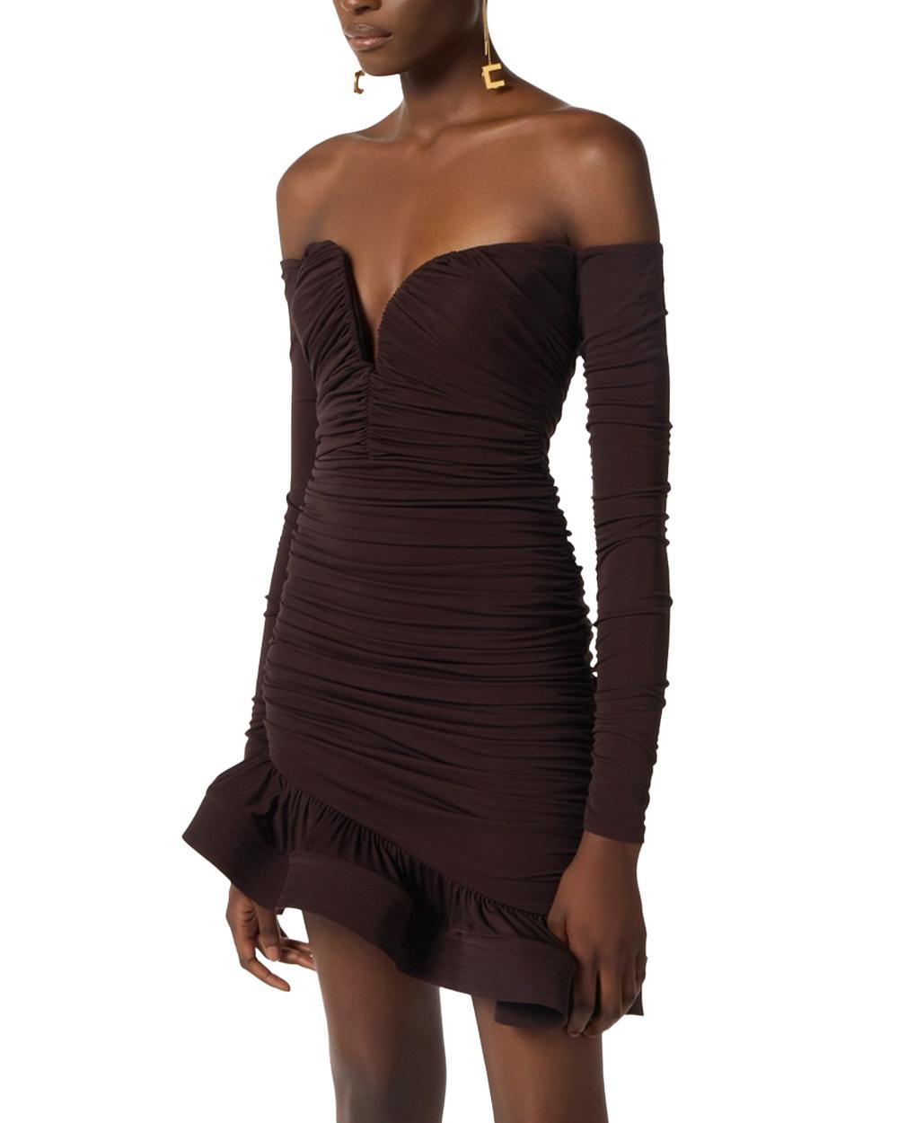 ELISABETTA FRANCHI Abito ELISABETTA FRANCHI donna AB88062E2 Cioccolato crepe drappeggiato ampio scollo aderente<BR/> AB88062E2 EV9 