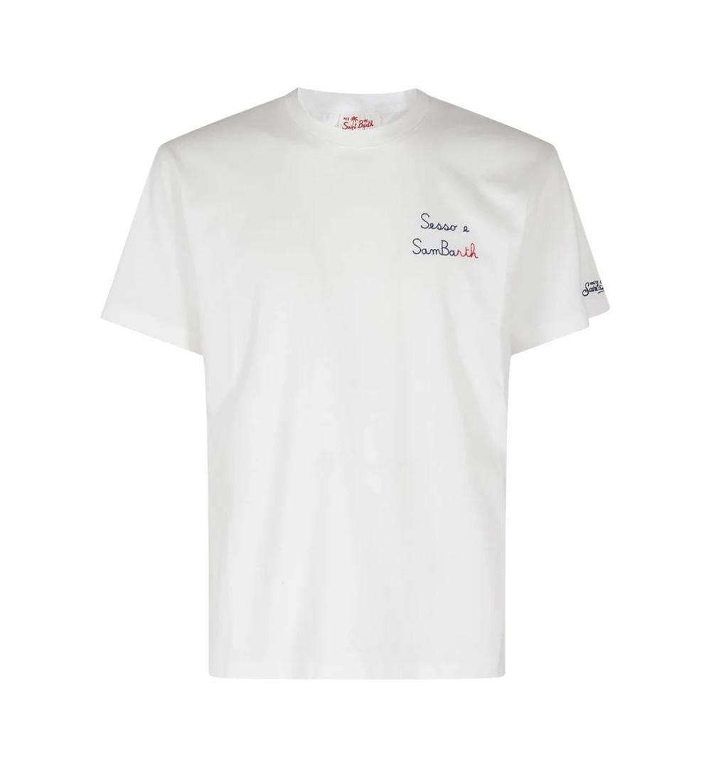 MC2 SAINT BARTH T-shirt MC2 Saint Barth uomo PORTOFINO01302H Bianca mezza manica girocollo cotone<BR/><BR/> PORTOFINO01302H 01 