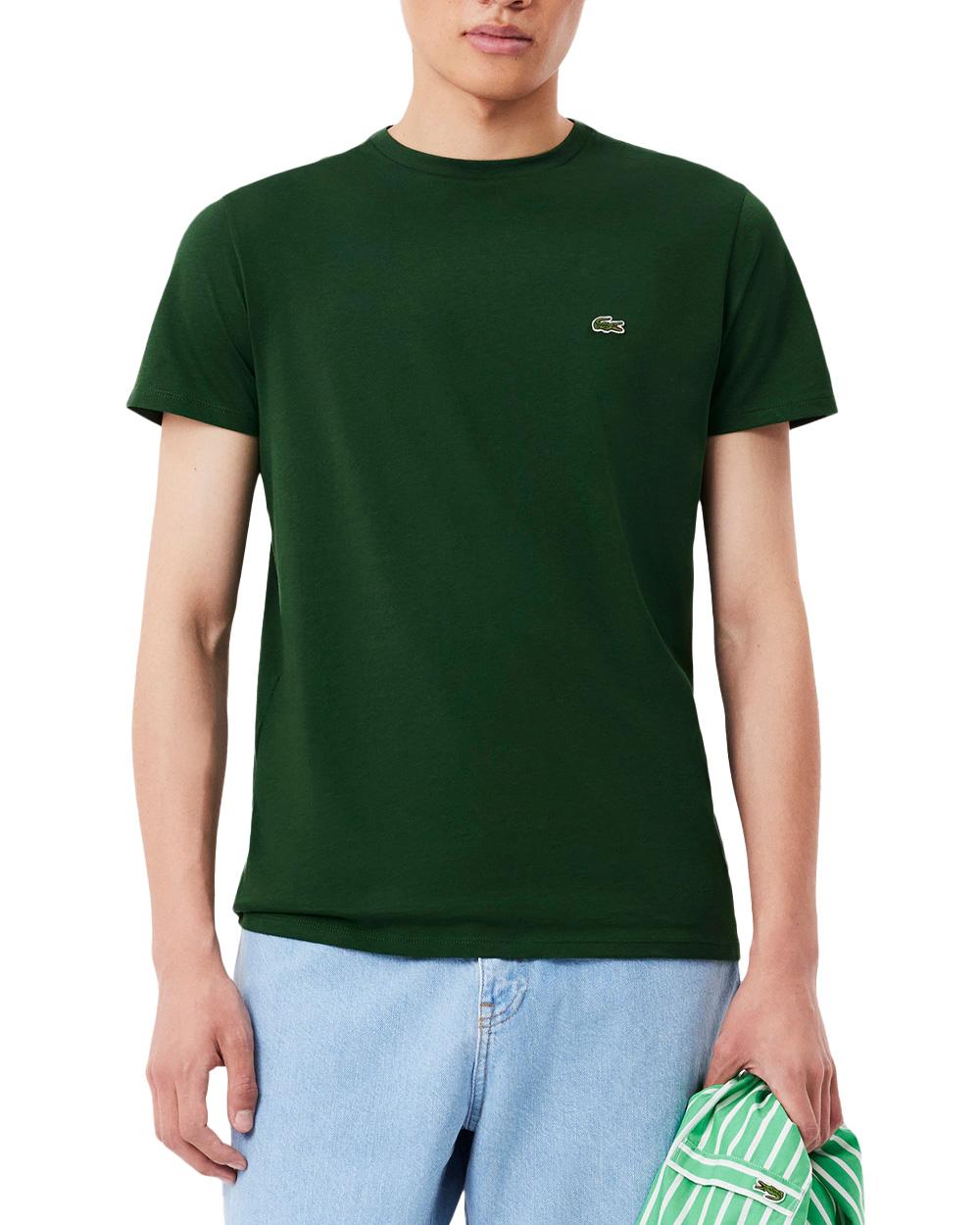 LACOSTE T-shirt LACOSTE uomo TH6709 Verde pregiato cotone taglio dritto regular coccodrillo TH6709 132 