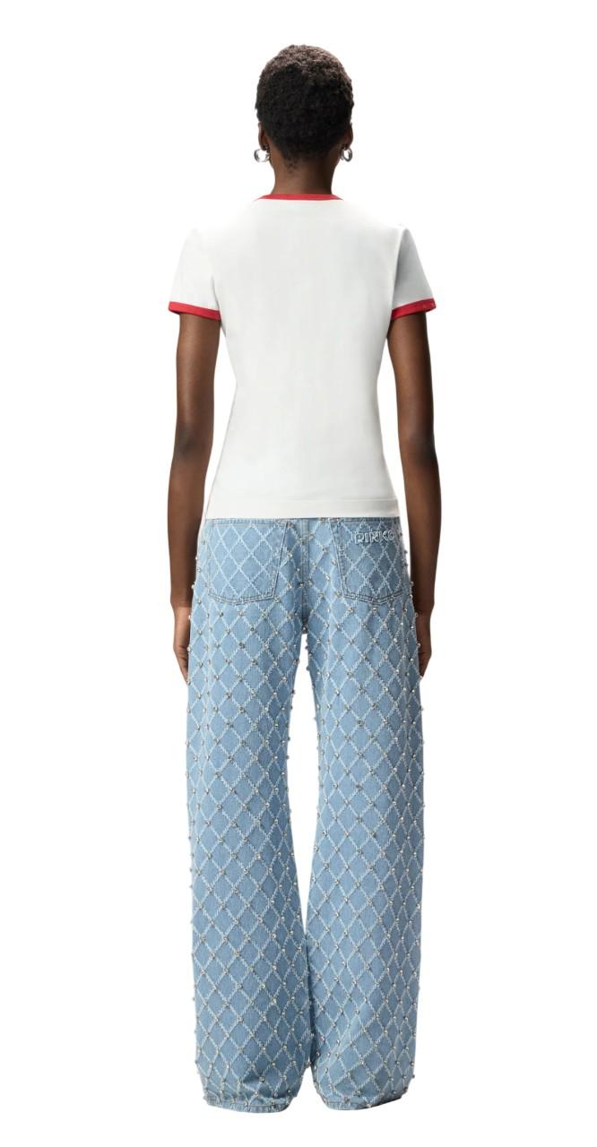 PINKO T-shirt Pinko donna 106902A3C2 ZRE Imperia con stampa logata Bianco Rosso Blu<BR/> 106902A3C2 ZRE 