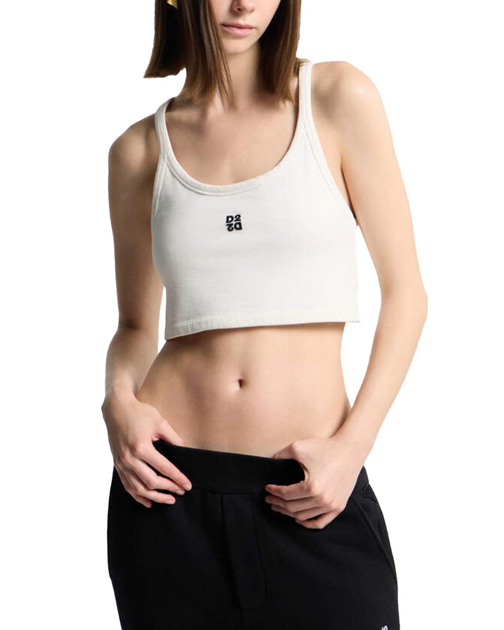 DSQUARED2 Top DSQUARED2 donna S75NL0053D20102 Bianco logo ricamato cotone scollo rotondo S75NL0053D20102 100 