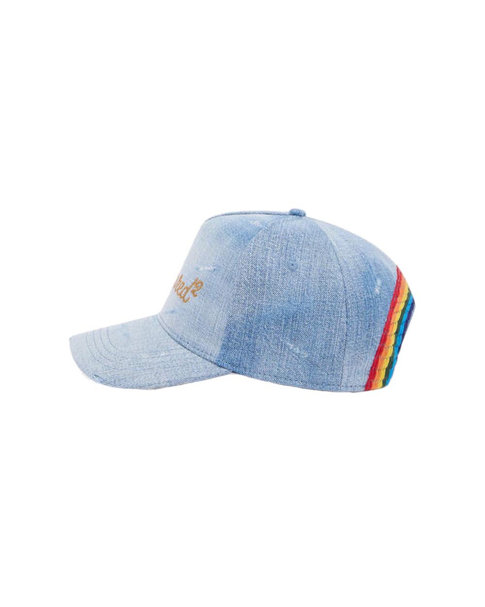 DSQUARED2 Cappello DSQUARED2 uomo BCM097210106812 Azzurro denim cotone trattamento vintage dettagli destroyed motivo a righe BCM097210106812 3096 