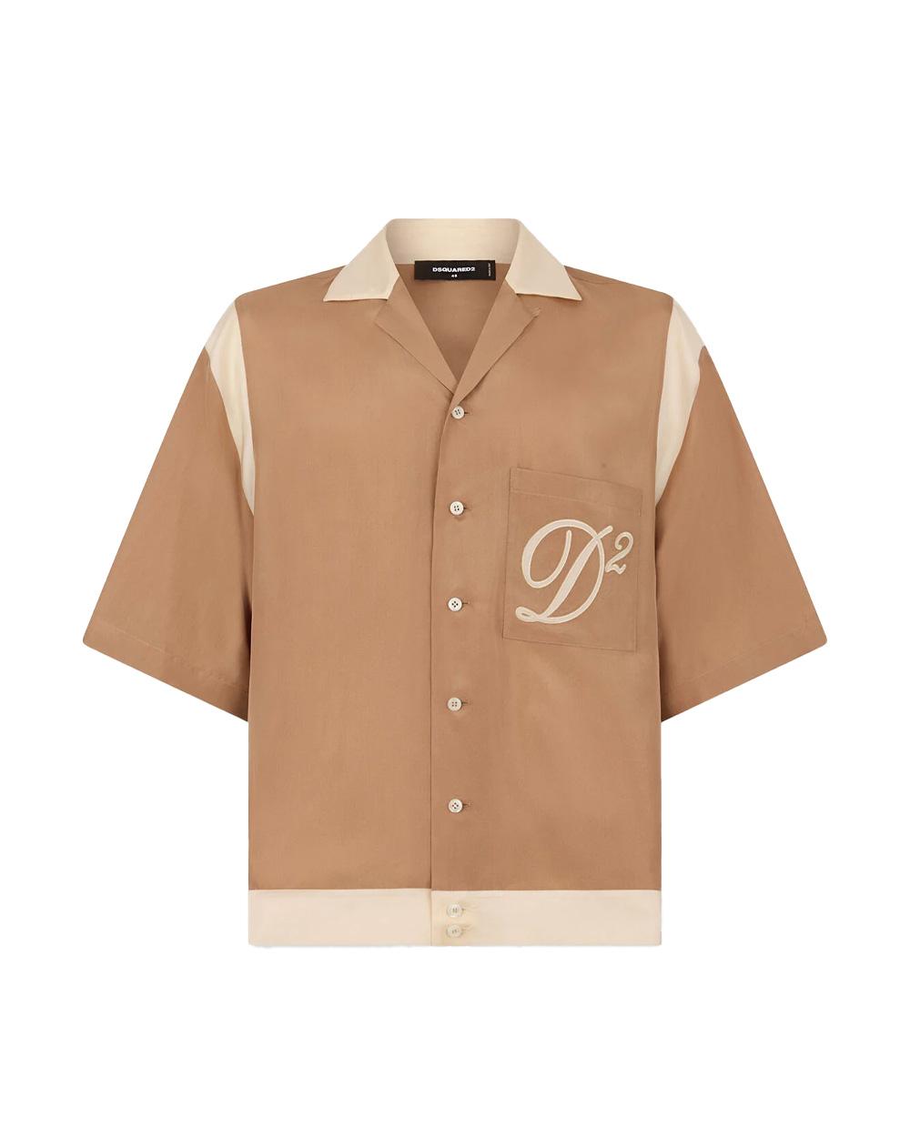 DSQUARED2 Camicia DSQUARED2 uomo S74DM0976S47223 Marrone colletto raso di seta chiusura bottoni taschino sul petto maniche corte S74DM0976S47223 131 