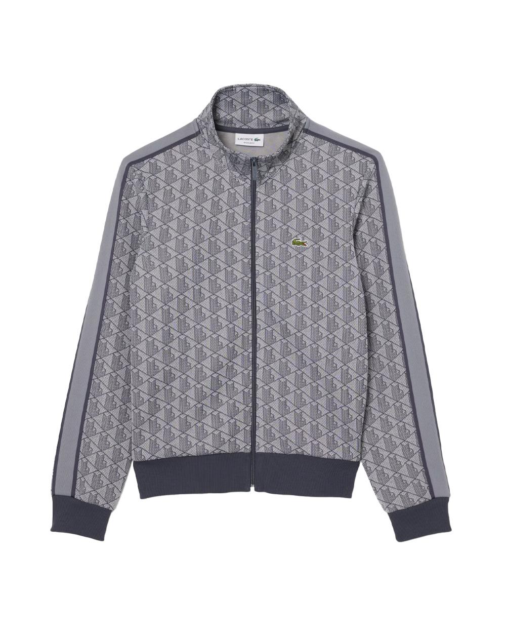 LACOSTE Felpa LACOSTE uomo PARIS SH1368 Grigia cotone organico monogramma taglio regular fit tasche coccodrillo SH1368 41I 