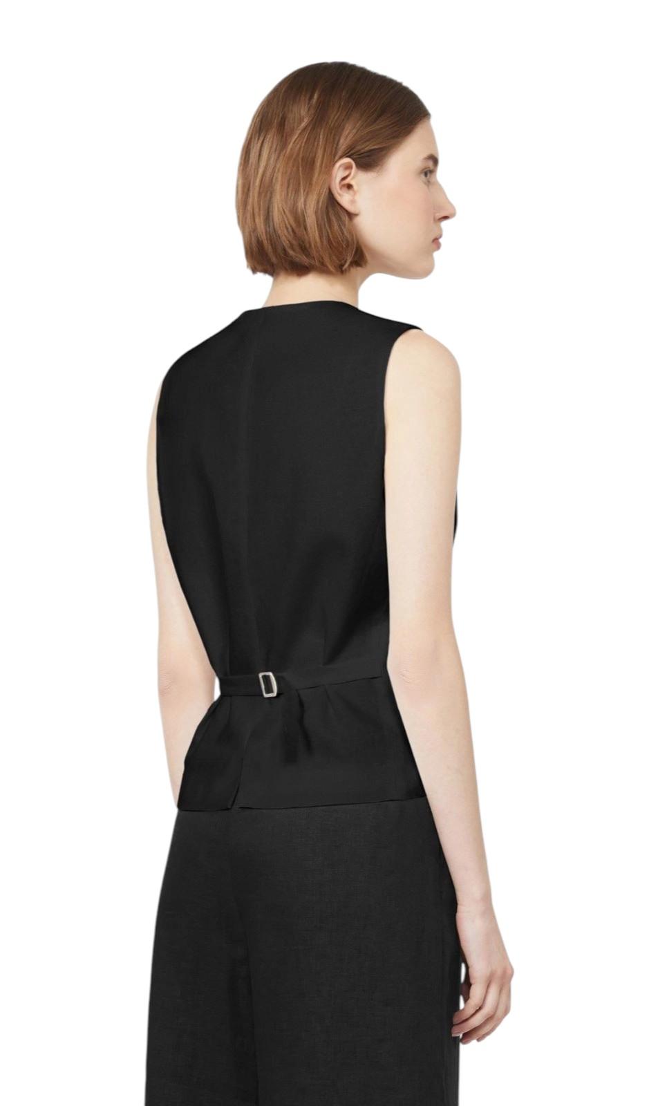 STUDIO Gilet Studio donna 2616151012600 035 Carnetin in tela di lino Nero<BR/> 2616151012600 035 