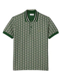Men's LACOSTE polo shirt DH1417 Green monogram jacquard classic fit crocodile
