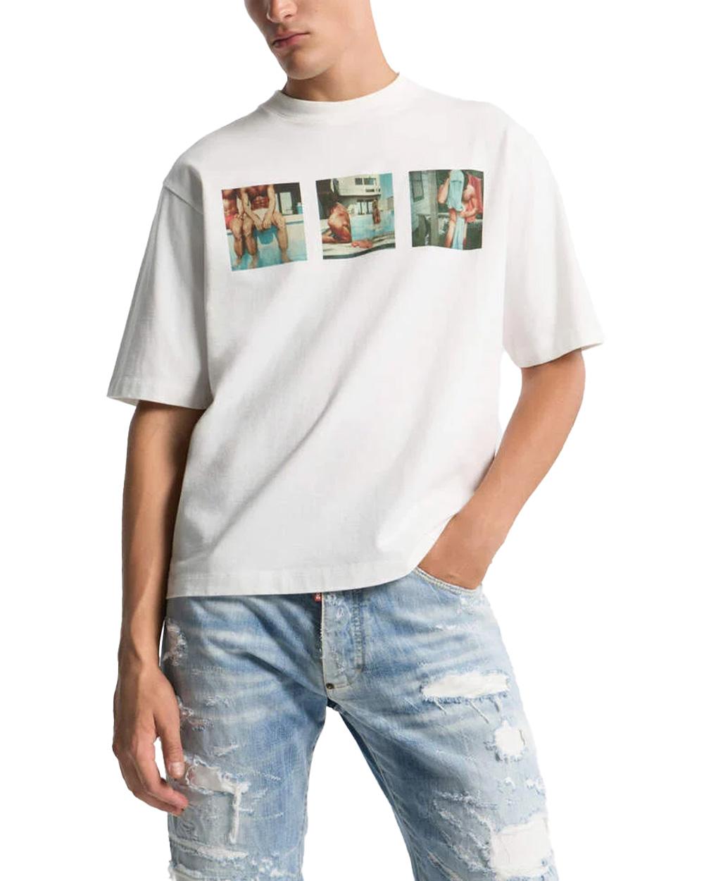 DSQUARED2 T-shirt DSQUARED2 uomo S74GD1550D20106 Bianca cotone loose girocollo stampa grafica logo S74GD1550D20106 100 