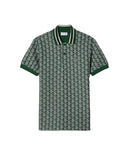 Polo LACOSTE uomo Jacquard DH1417 Verde monogramma poliestere coccodrillo