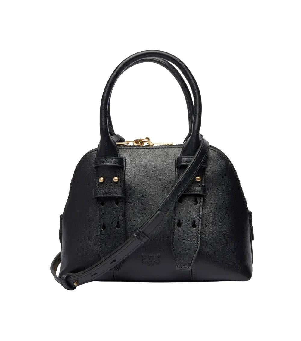 PINKO Borsa donna Pinko 105333A0QO nera oro pelle love birds Bowling zip mini <BR/><BR/> 105333A0QO Z99Q 