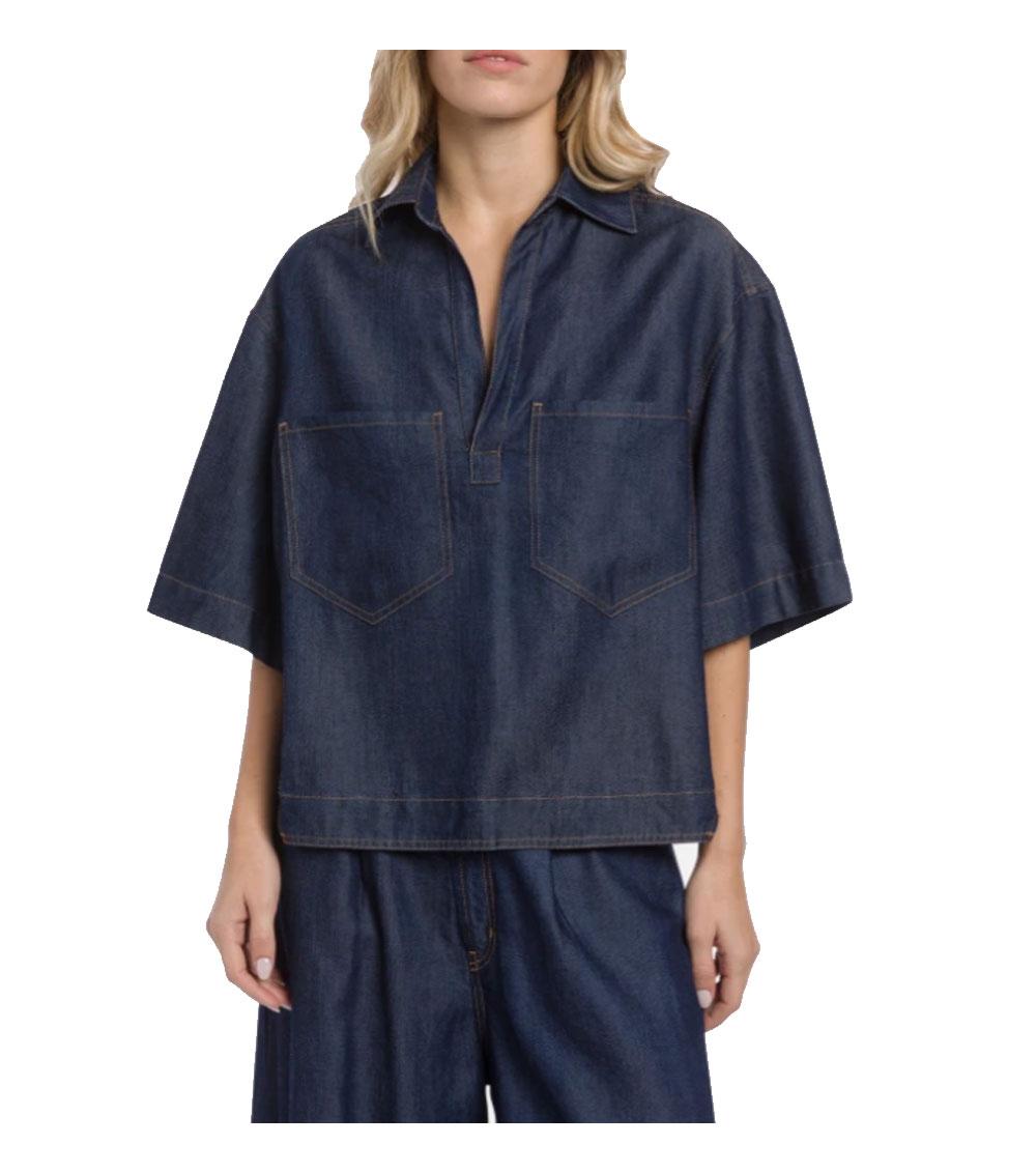 DONDUP Camicia Dondup donna DC458DF0266D denim blu regular lyocell fisso DC458DF0266D 800 
