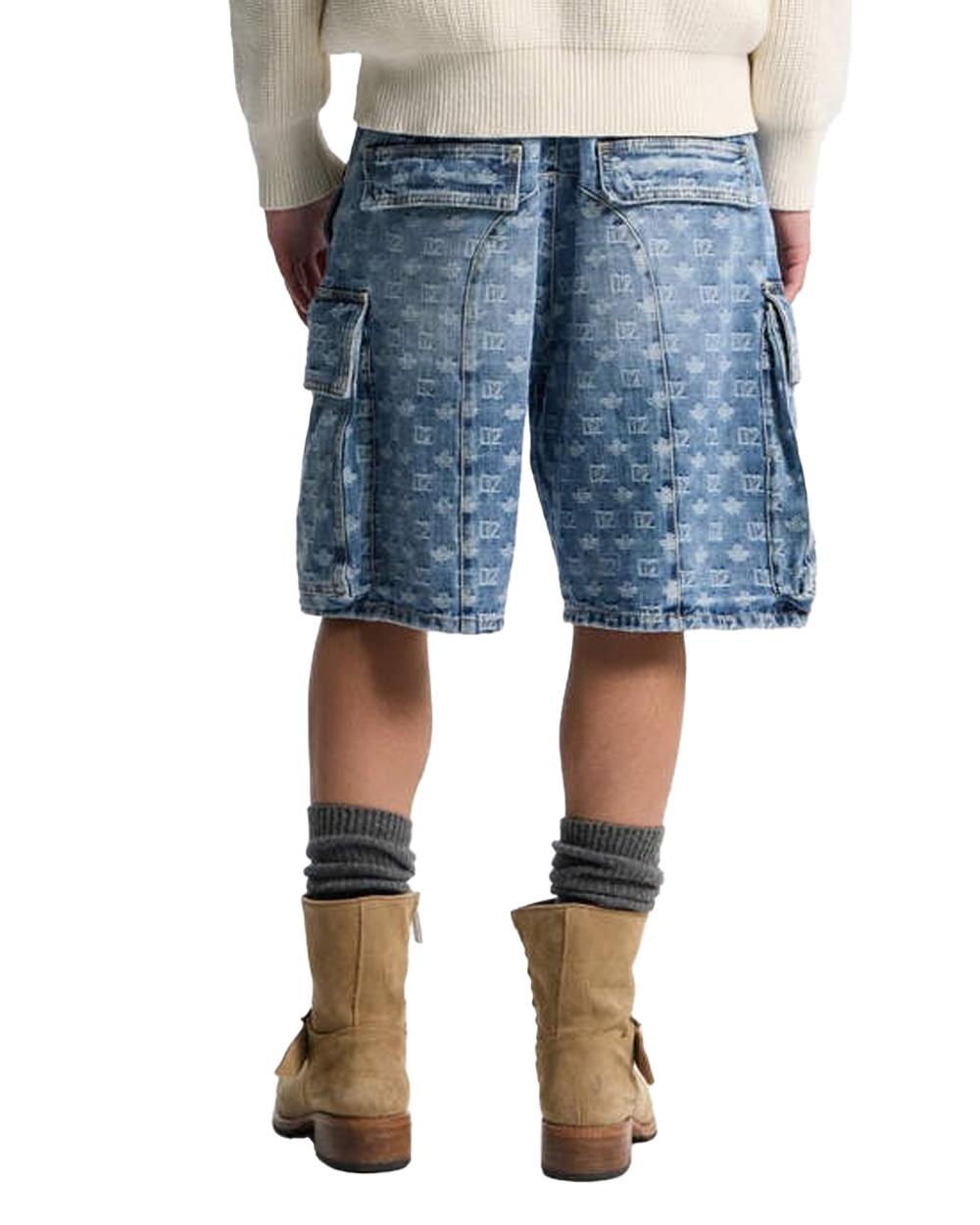 DSQUARED2 Bermuda DSQUARED2 uomo S74MU0980D30023 Blu denim cotone logo monogram all over tasche bottoni S74MU0980D30023 470 