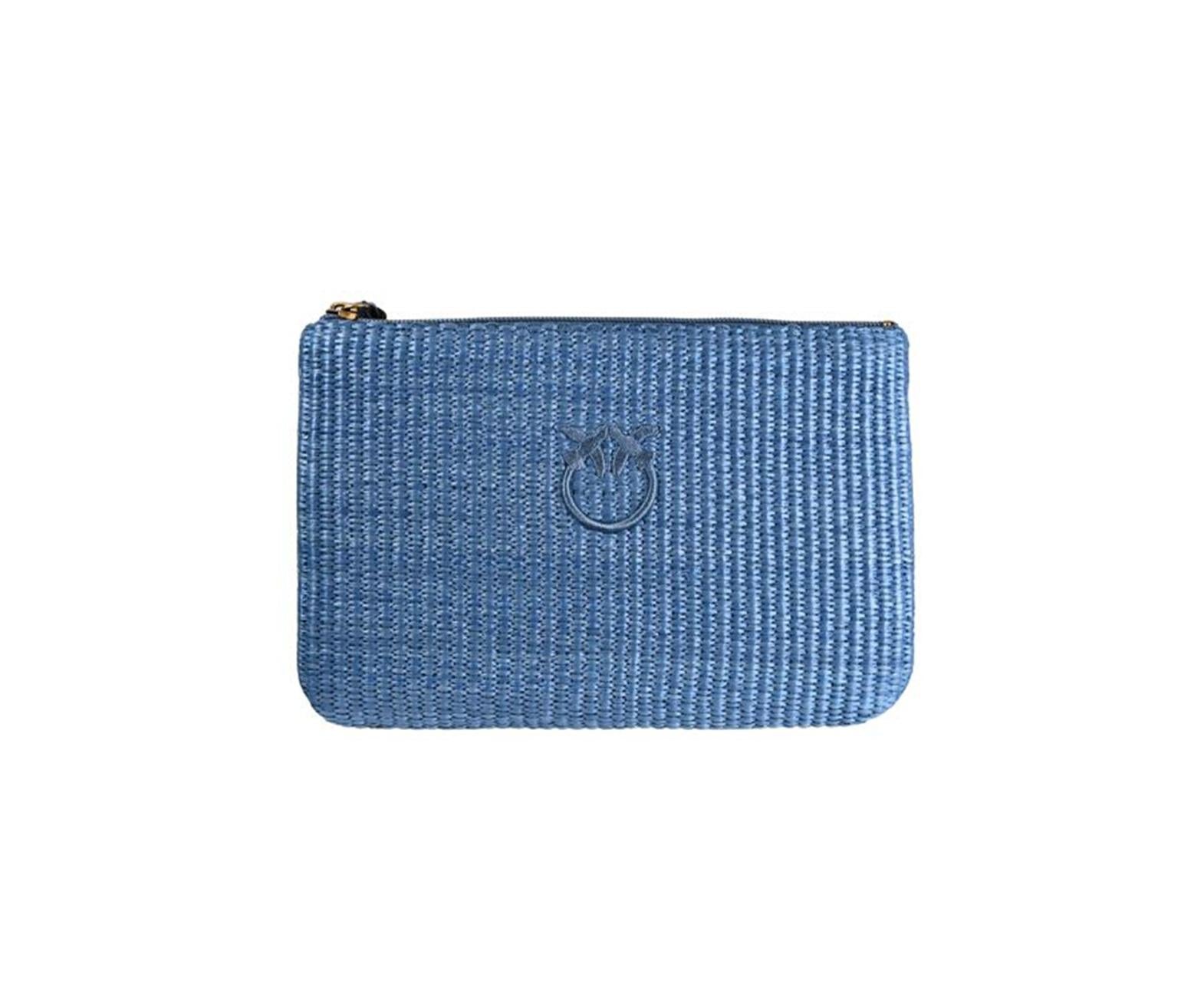 PINKO Pochette Pinko donna 106763A39YE 5YQ Love Birds in rafia con logo Blu<BR/> 106763A39Y E5YQ 