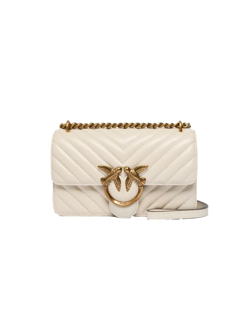 PINKO Borsa PINKO donna LOVE ONE MINI DC 100074A0GK Bianca nappa trapuntata fibbia tracolla oro 100074A0GK Z14Q 