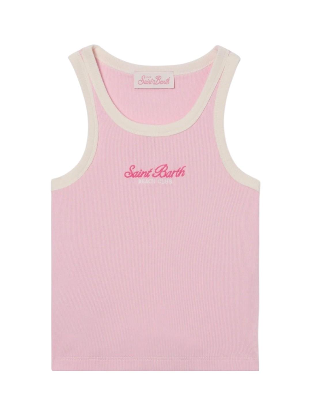 MC2 SAINT BARTH Top MC2 SAINT BARTH bambina BLUE002 04213L 2010 Blue Jr con logo ricamato e profili Rosa Panna<BR/> BLUE00204213L 2010 