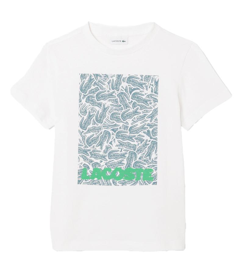 LACOSTE T-shirt Lacoste bambino TJ8457R001 bianca stampa TJ8457R 001 