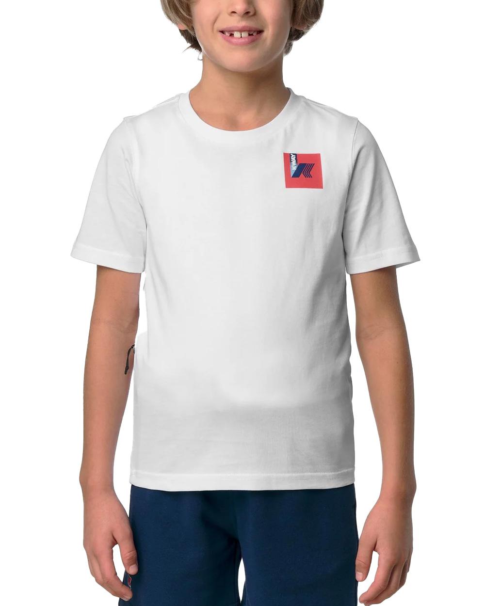 K-WAY T-shirt K-WAY bambino K3148NWR P. LEONIDE COLORFUL SQUARE Bianca girocollo maniche corte stampa grafica K3148NWR 001 