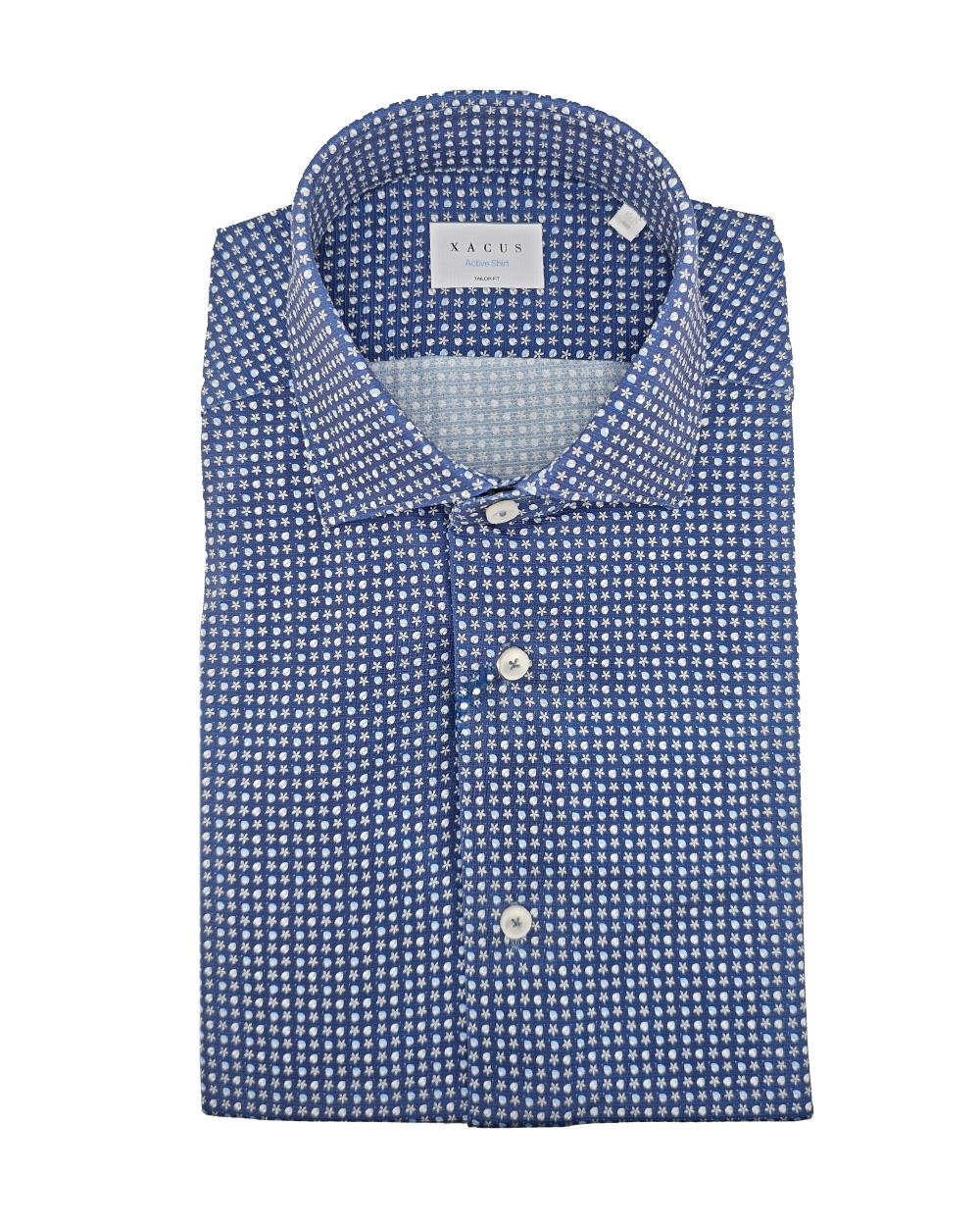 XACUS Camicia XACUS uomo ACT558ML21635 Blu micro pattern geometrico all over collo semi francese ACT558ML21635 008 