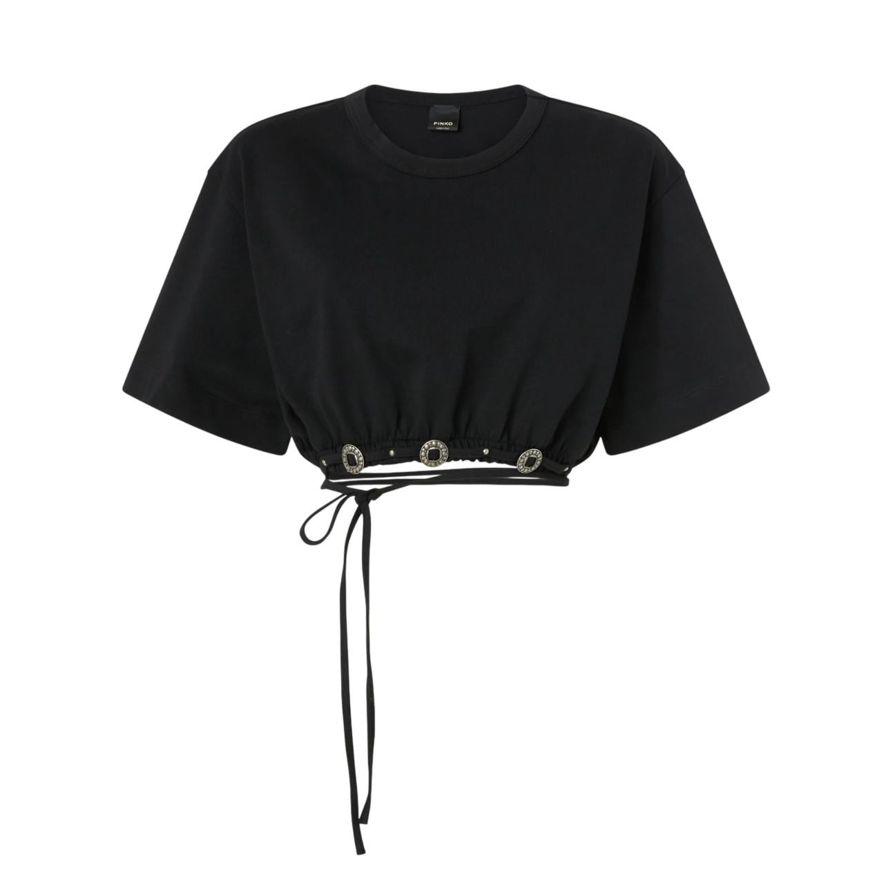 PINKO T-shirt Pinko donna 106907A3AR Z99 Ariano cropped con laccio Nero <BR/> 106907A3AR Z99 