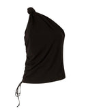 Women's Pinko Top 106544A37V Kristel Black One-shoulder Knot