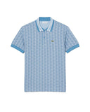 Men's LACOSTE Polo Shirt Jacquard DH1417 Light Blue monogram polyester crocodile