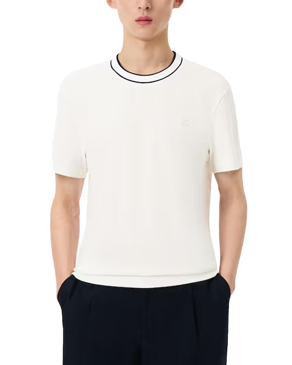 LACOSTE T-shirt LACOSTE uomo TH8174 Bianca cotone regular taglio dritto colletto costine righe coccodrillo TH8174 70V 