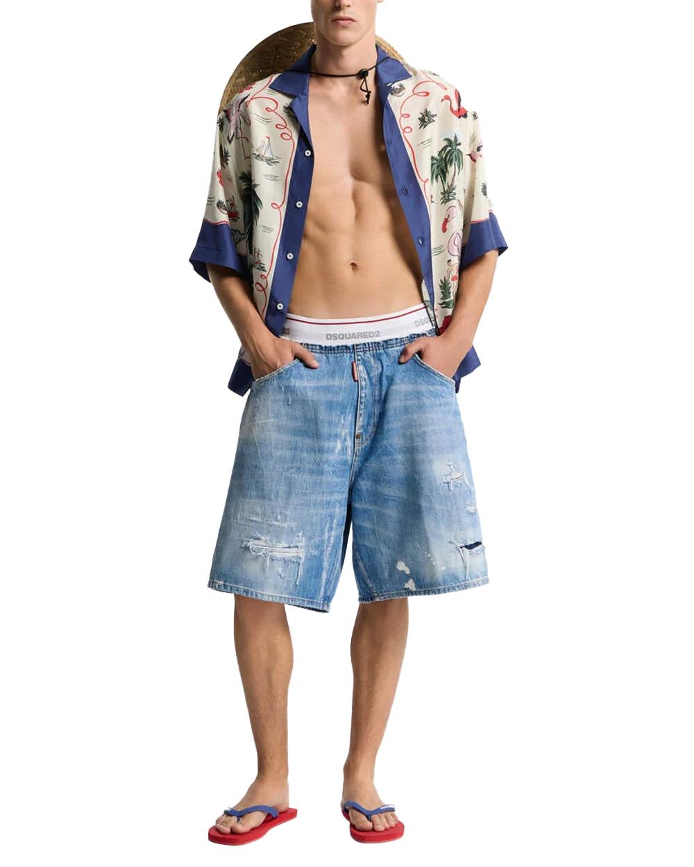 DSQUARED2 Bermuda DSQUARED2 uomo Surfer S71MU0886D30038 Blu cotone etichetta fascia elastica cinque tasche S71MU0886D30038 470 