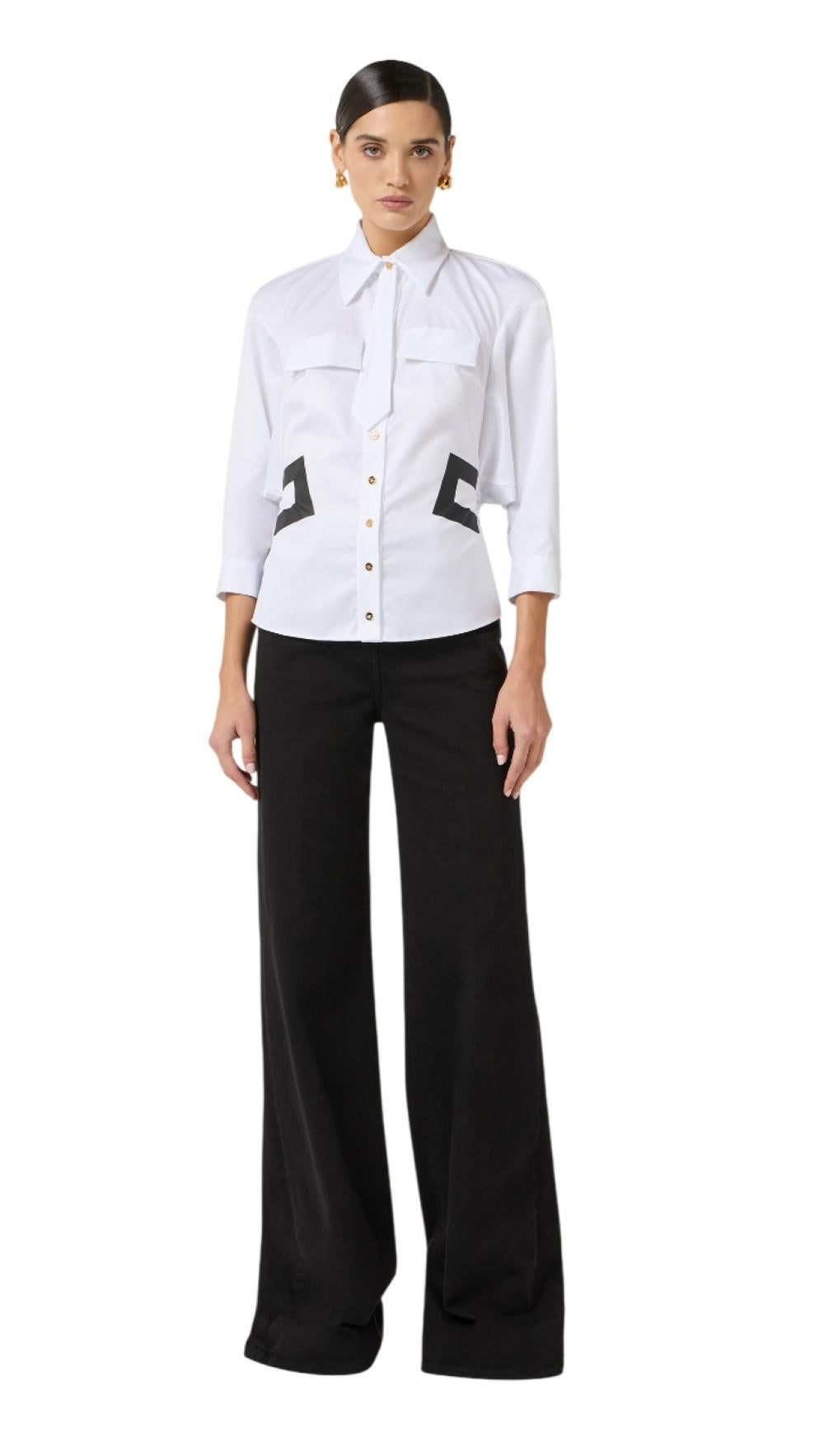 ELISABETTA FRANCHI Camicia Elisabetta Franchi donna CA15561E2221 Bianco Nero<BR/> CA15561E2 221 