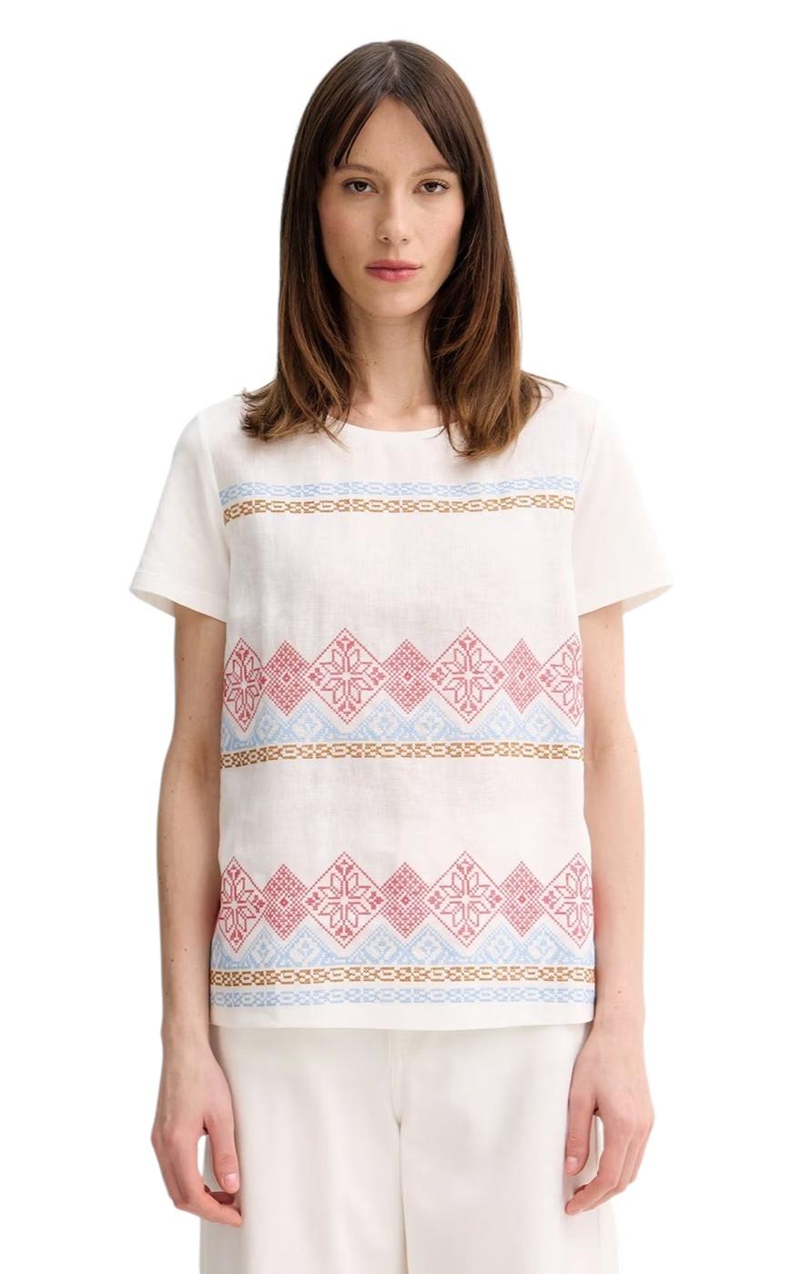 WEEKEND T-shirt Weekend donna 2615941072600 003 Genio lino ricamata stretch Bianco Rosso Azzurro<BR/> 2615941072600 003 