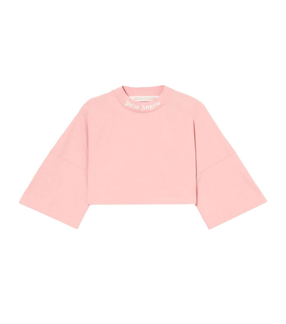 PALM ANGELS T-shirt Palm Angels donna PWAA054S26JER002 rosa crop logo<BR/> PWAA054S26JER002 3003 
