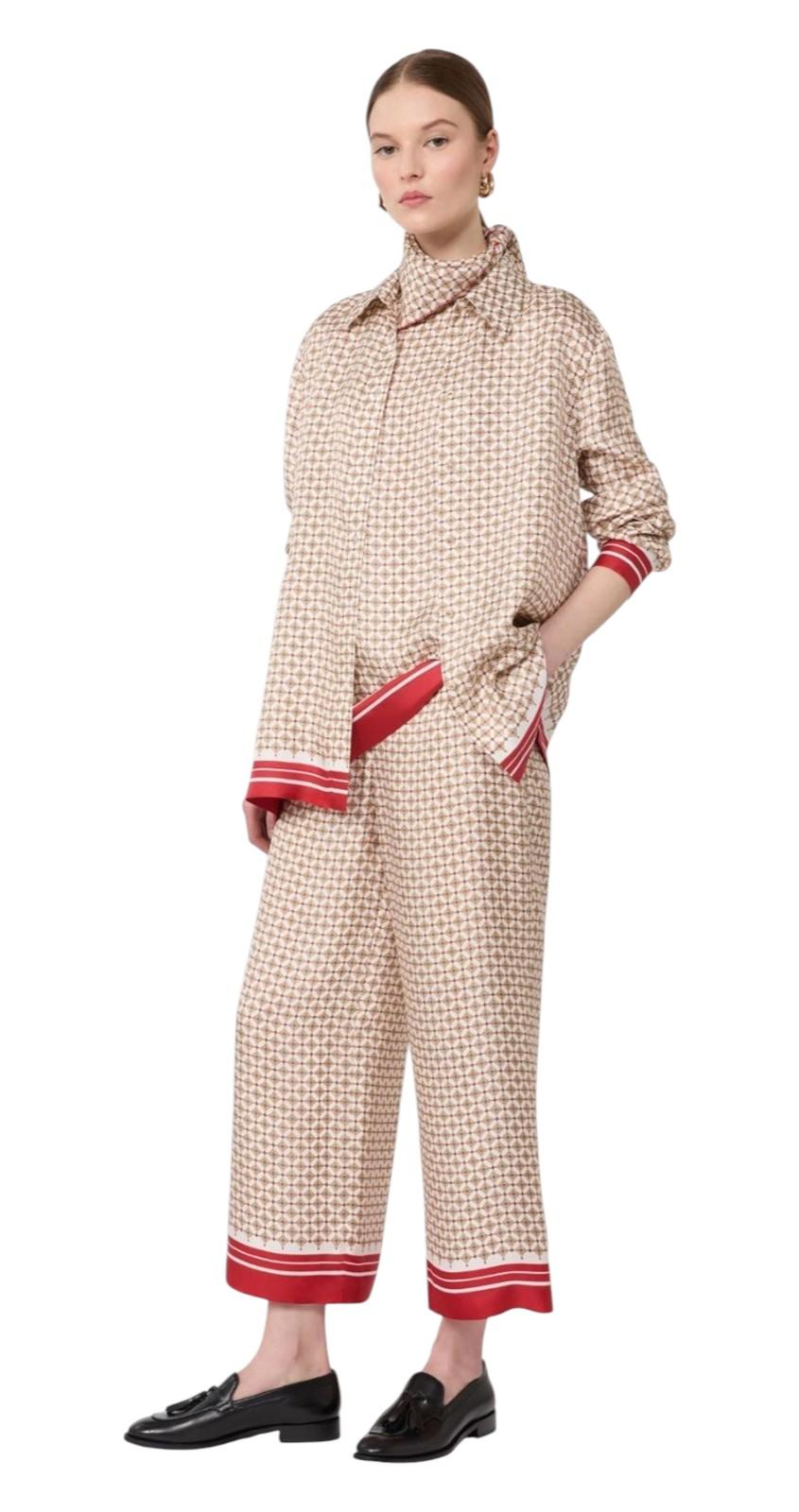 STUDIO Pantalone Studio donna 2616131011600 001 Ottelia in seta stampata Rosso<BR/> 2616131011600 001 
