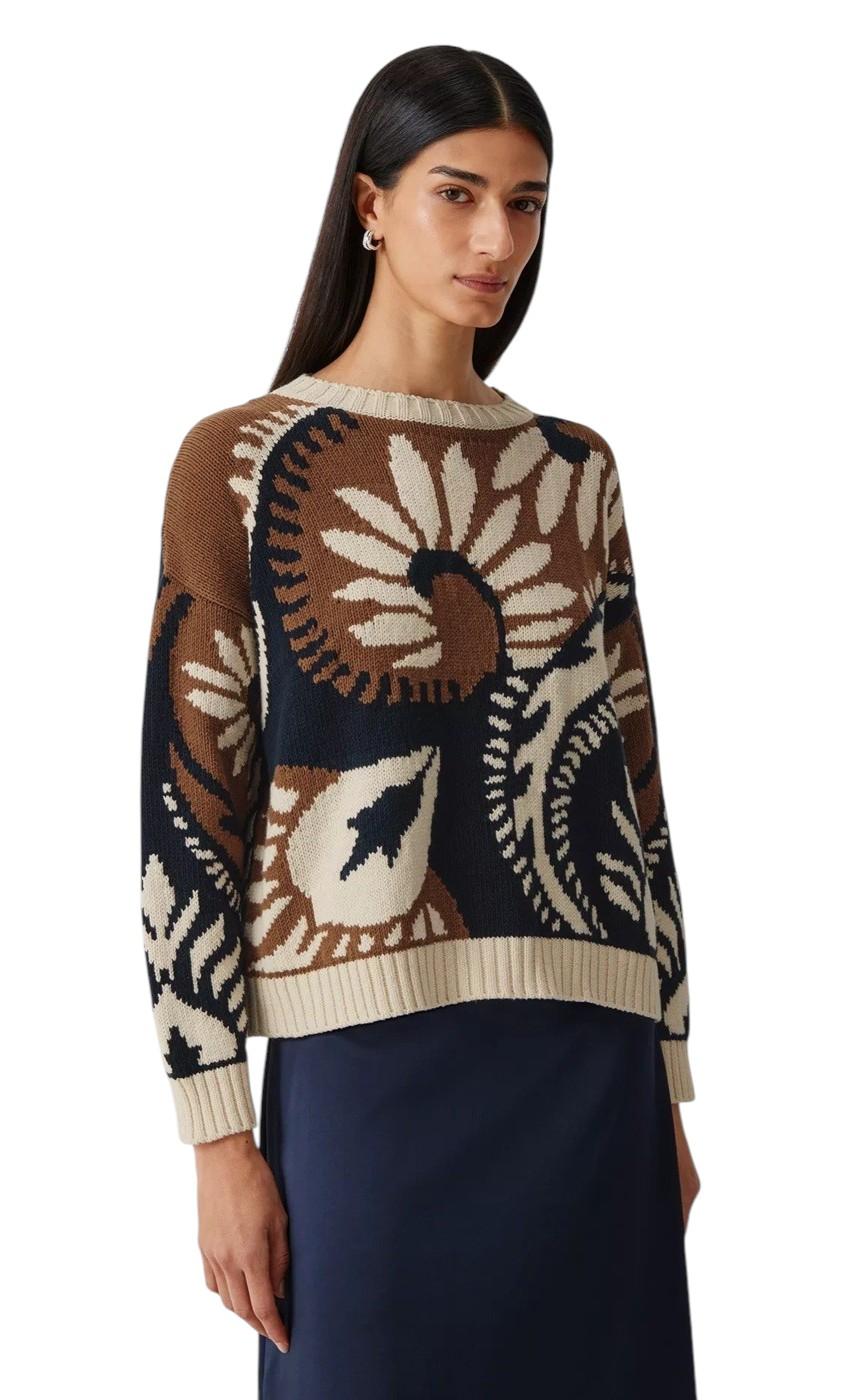 WEEKEND Maglia Weekend donna 2615361171600 001 Celebre in filato di cotone fantasia Marrone Nero Panna<BR/> 2615361171600 001 