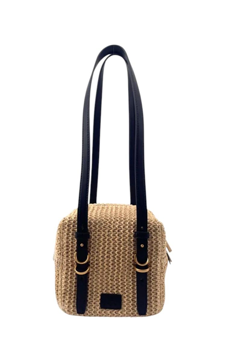 PINKO Borsa Pinko donna 106465A391C 24Q Cubic Bag Rafia Beige Nero Oro<BR/> 106465A391 C24Q 
