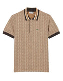 Men's LACOSTE Polo Shirt DH1417 Beige monogram jacquard classic fit crocodile